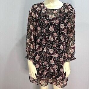 City Studio long sleeve black floral ruffle dress size medium